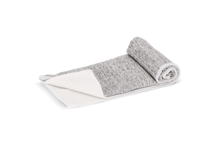Serviette de golf publicitaire à séchage rapide 30×30 cm r-PET avec crochet Blanc et Gris